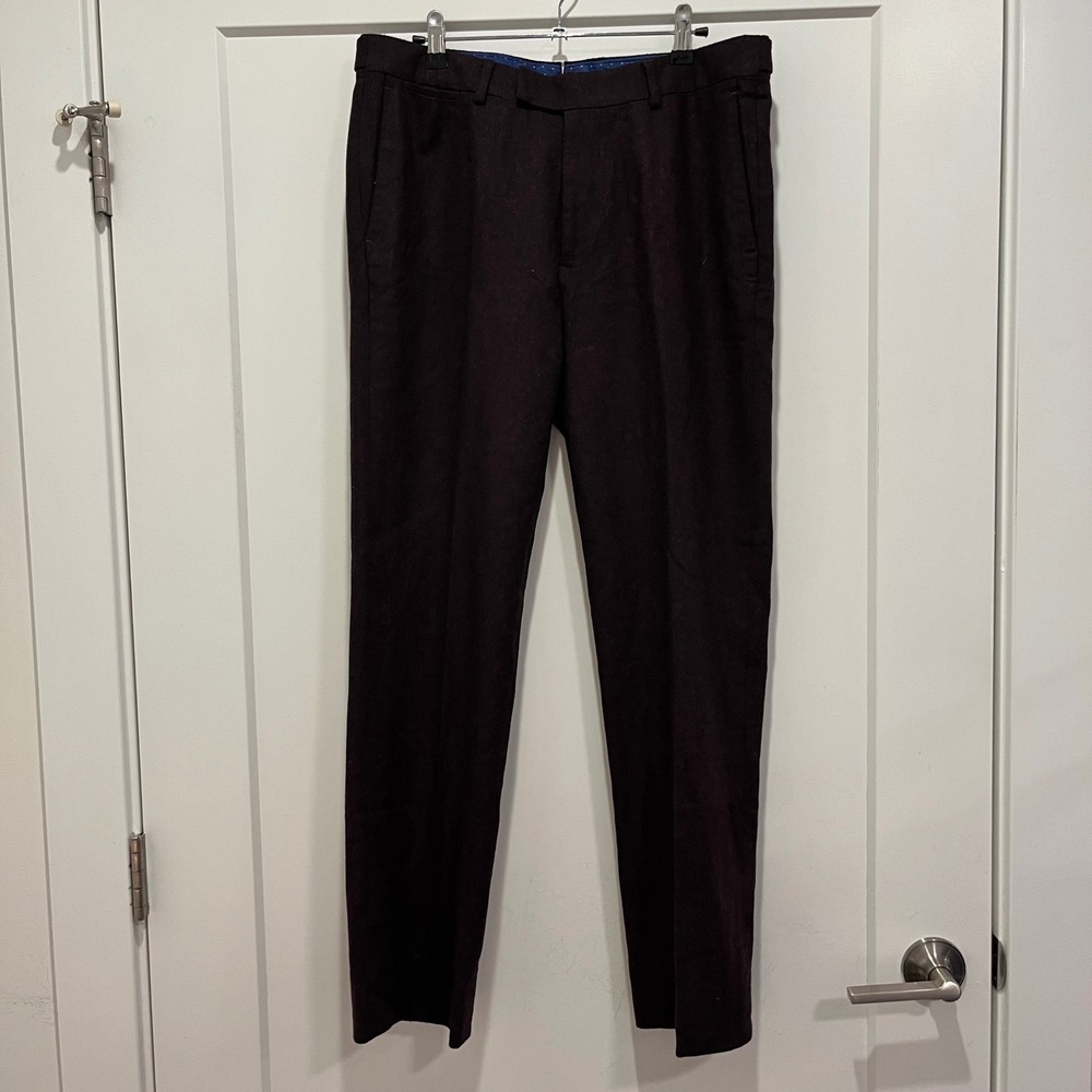 Bonobos Slim Fit Herringbone Dress Pants Mens 32x34 Burgundy Plum Wool Blend